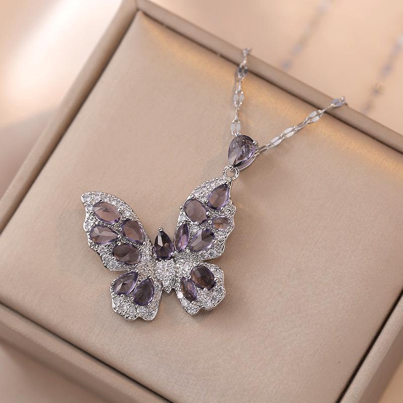 Butterfly Pendant Necklace for Women Fashion Gold Color Stainless Steel Zircon Necklaces Party Jewelry Accessories