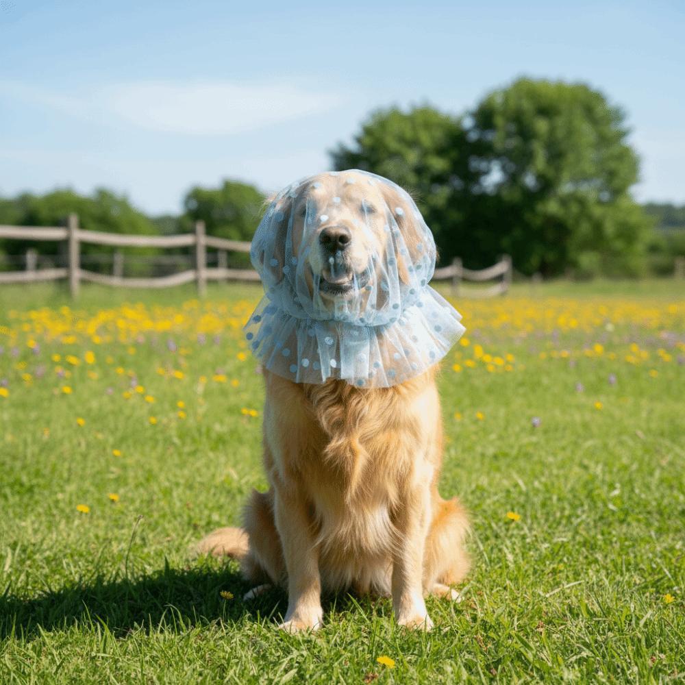 Mesh Pet Anti-Mosquito Headgear Breathable Love/Wave Point Pattern Dog Decorative Headgear Adjustable Dog Face Mask