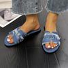 New Large Size Slippers 2024 Summer New Flat Bottomed Sandals for Women's Denim Solid Color Slippers