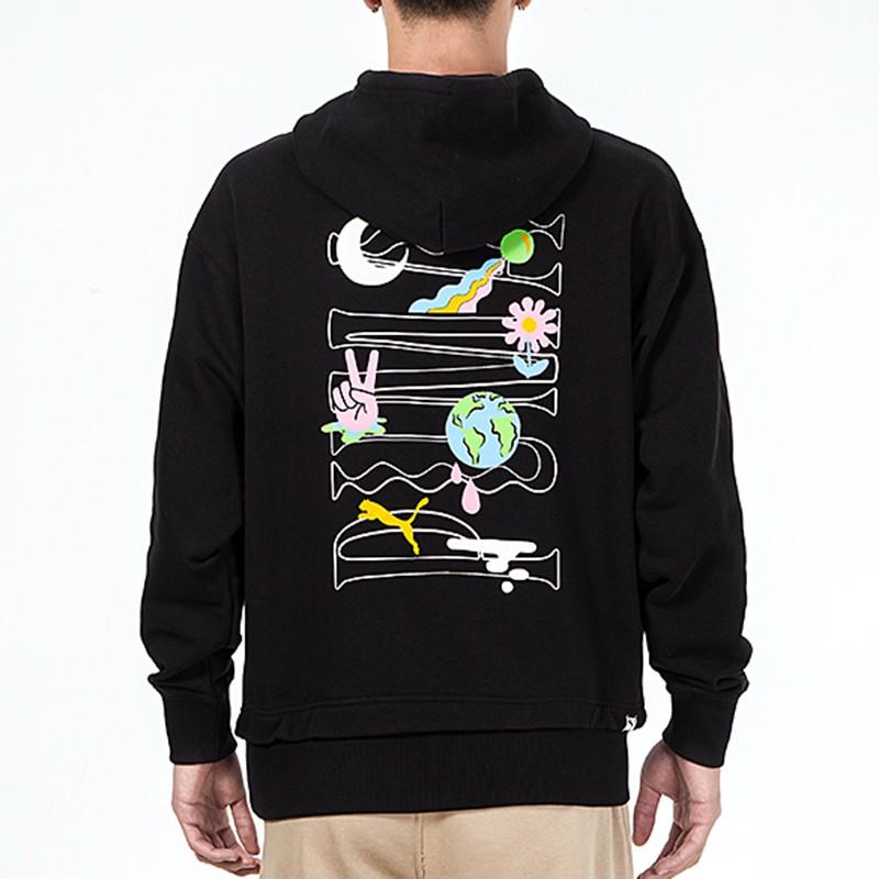 Puma Logo Print Hooded Pullover Sweatshirt Men Tops Black 533038-01