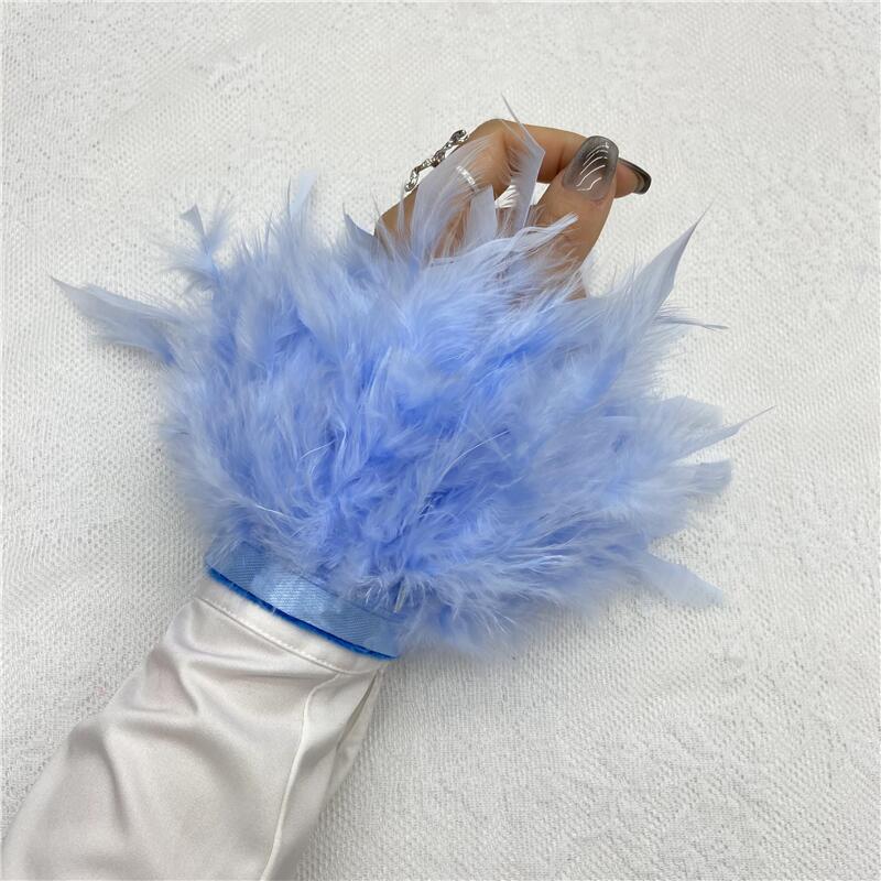1 шт., манжеты из страусиного пера из натурального меха, манжеты из страусиных перьев, браслет с застежкой, манжеты из перьев, рукав на запястье