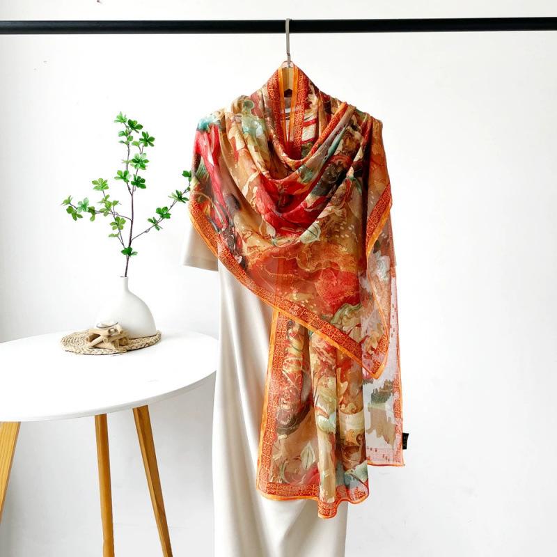 Chinese Elements Flower Cut Silk Scarf for Women Phoenix Print Shawl Light Luxury High-end Gauze Scarf Wedding Souvenir Scarf