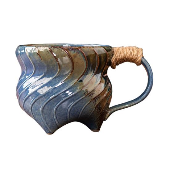 Керамическая кружка ручной работы 320 мл Винтажная чашка для чая и кофе с ротанговой ручкой Креативный спиральный дизайн Градиентная глазурь Посуда для напитков Домашний декор Подарки