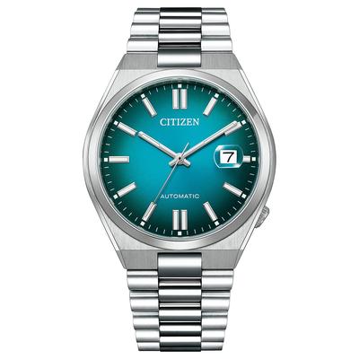 Механические часы с датой CITIZEN COLLECTION TSUYOSA 40 мм Темно-зеленый Металл Автоматические Зеленая секундная стрелка Серебристый Мужской Циферблат, NJ0151-88X, Ремешок,