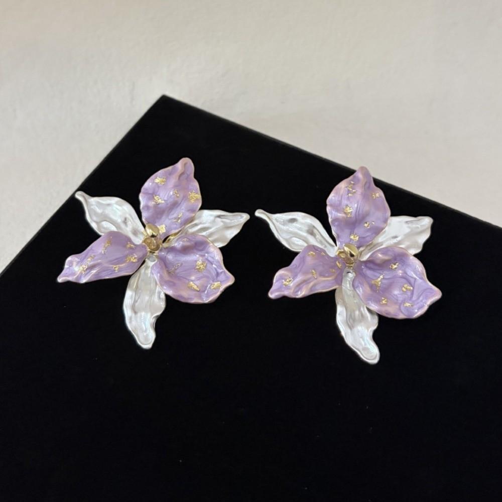 1 pair Luxury Enamel Iris Earrings Zinc Zinc Alloy Metal Flower Ear Studs Golden and Silver Earrings Banquet