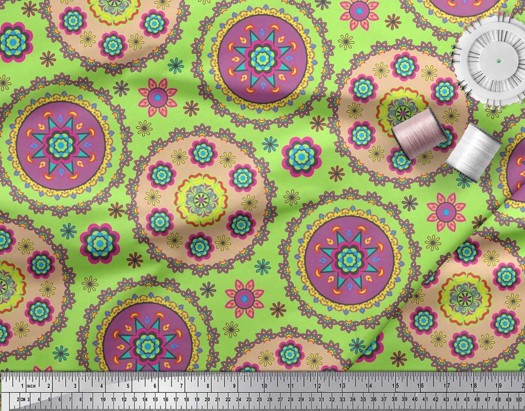 Soimoi Японский креп-атласная ткань с цветочным принтом Мандалы, швейная ткань, метр 42 дюйма
