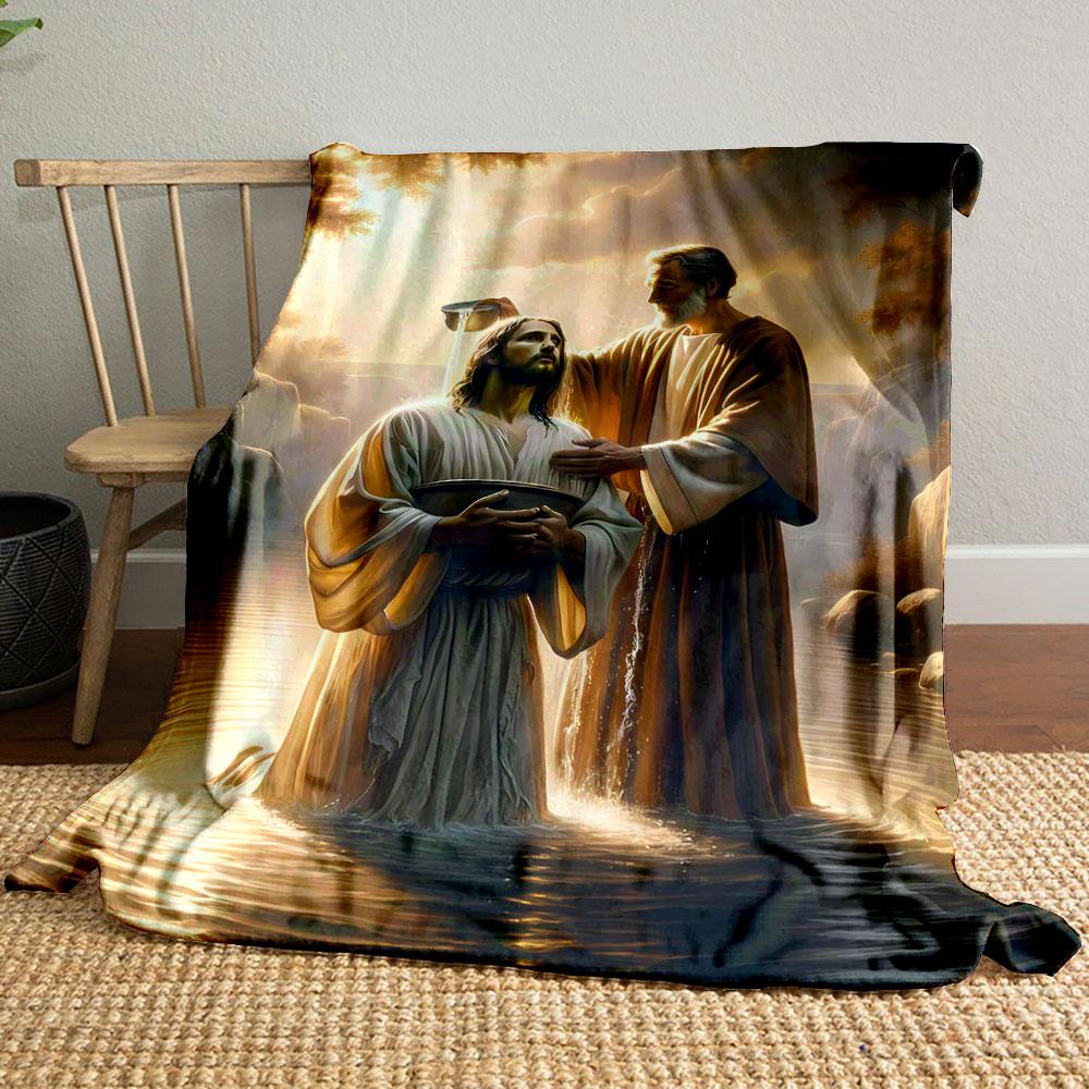 Jesus Baptism Scene Blanket Printed Blanket for Living Room Bed Couch lunch break Soft Cozy Blanket for Friend's festival Gift