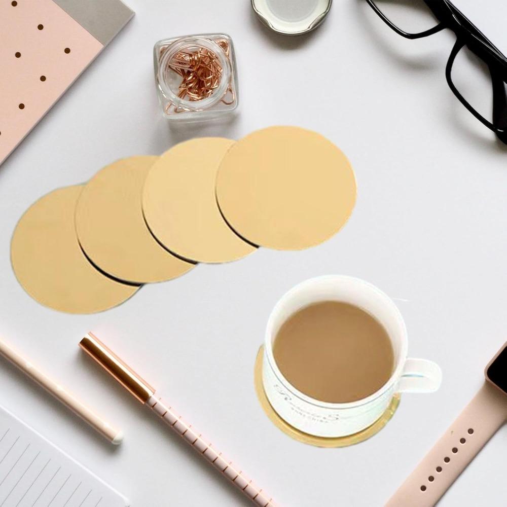 Scald-proof Insulated Cup Mat Mirror-like Drink Pad Gold Stainless Steel Coaster Set Restaurant