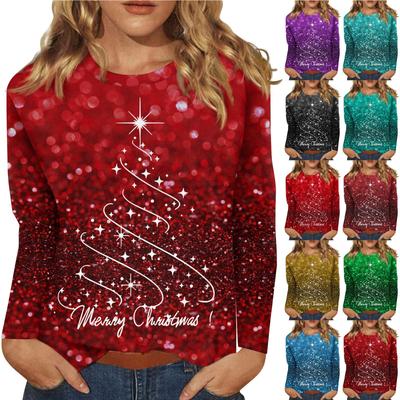 Рубашки с длинным рукавом для женщин Милые принты Футболки Блузки Повседневные Большие размеры Базовые топы Пуловеры Рождественские