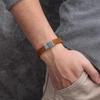 REPTILE LEATHER BRACELET   Stainless Steel Reptile Design Bracelet with Light Brown Woven Genuine Italian Leather