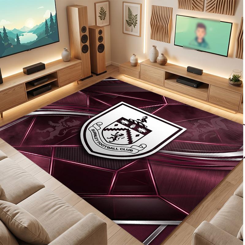 Burnley Football Print Crystal Velvet Rug, Comfortable Water Absorbent Non Slip Indoor Floor Carpet