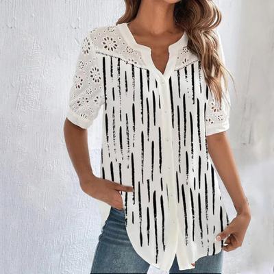 Женская модная рубашка с коротким рукавом и застежкой на пуговицы