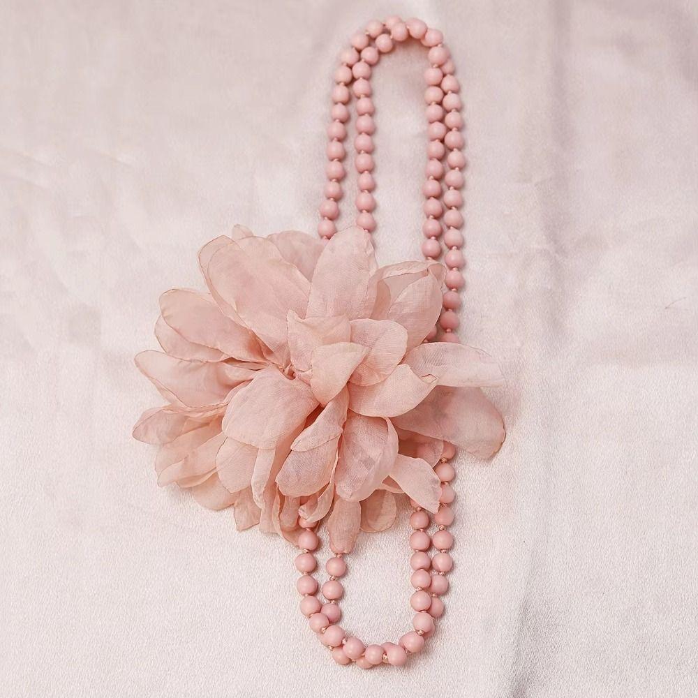 Flower Designing Long Necklace Elegant Style Belly Jewelry Pearls Accent Necklace  Daily Accessory