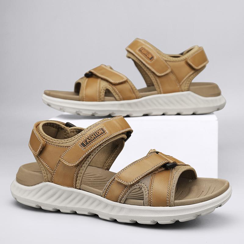 Брендовые мужские летние новые сандалии и тапочки мужские кожаные сандалии для взрослых на толстой подошве пляжная обувь нескользящие кожаные сандалии с открытым носком