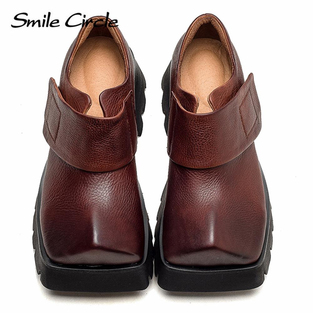 Женские туфли на плоской подошве из натуральной кожи, туфли на платформе с квадратным носком, низкие туфли, модные повседневные туфли на толстой подошве