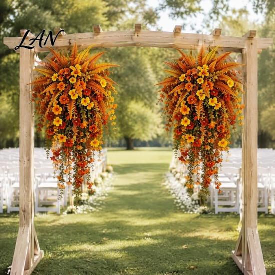 No Watering Faux Plants Fall Artificial for Hanging, UV-Resistant Flowers, Natural Style Fake Foliage Trailing Vines Autumn Porch Front Door