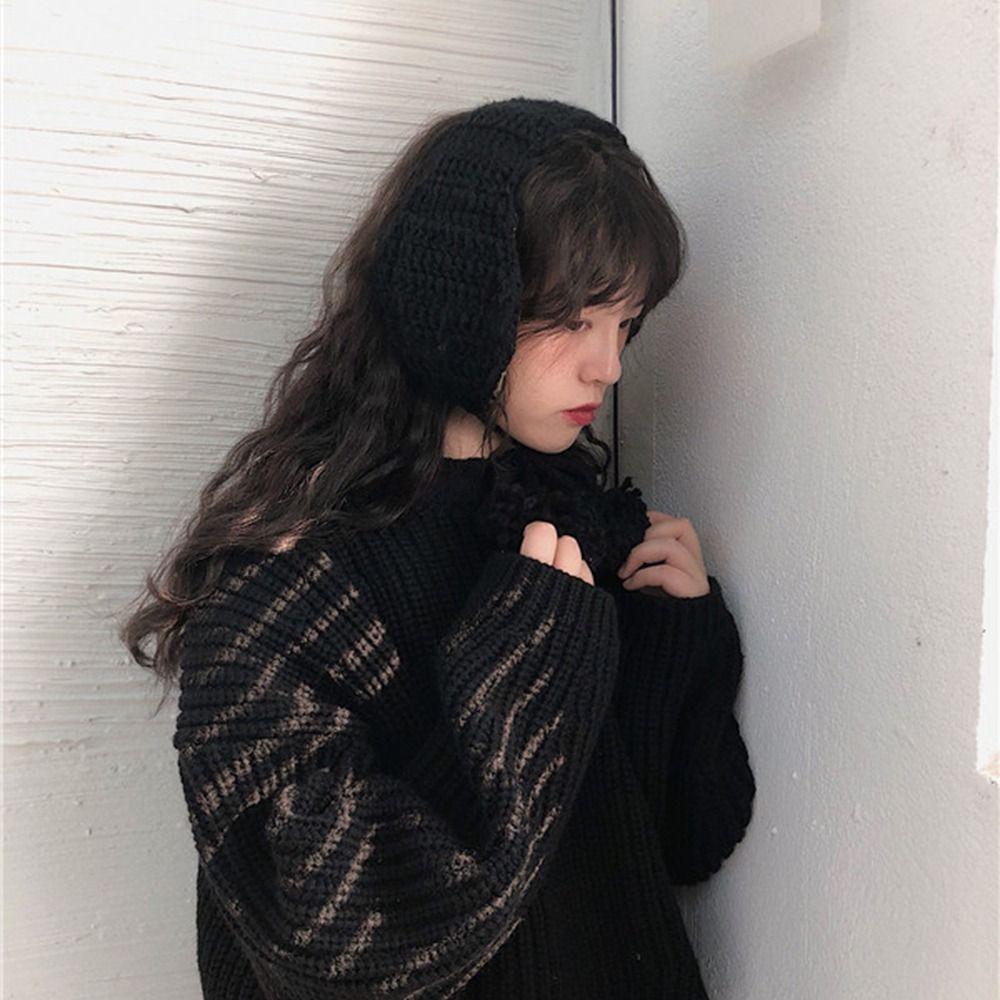 Корейский стиль JK Вязаные наушники с ушками Однотонные Зимние накладки на уши Шикарные Y2k Плюшевые наушники Девушка