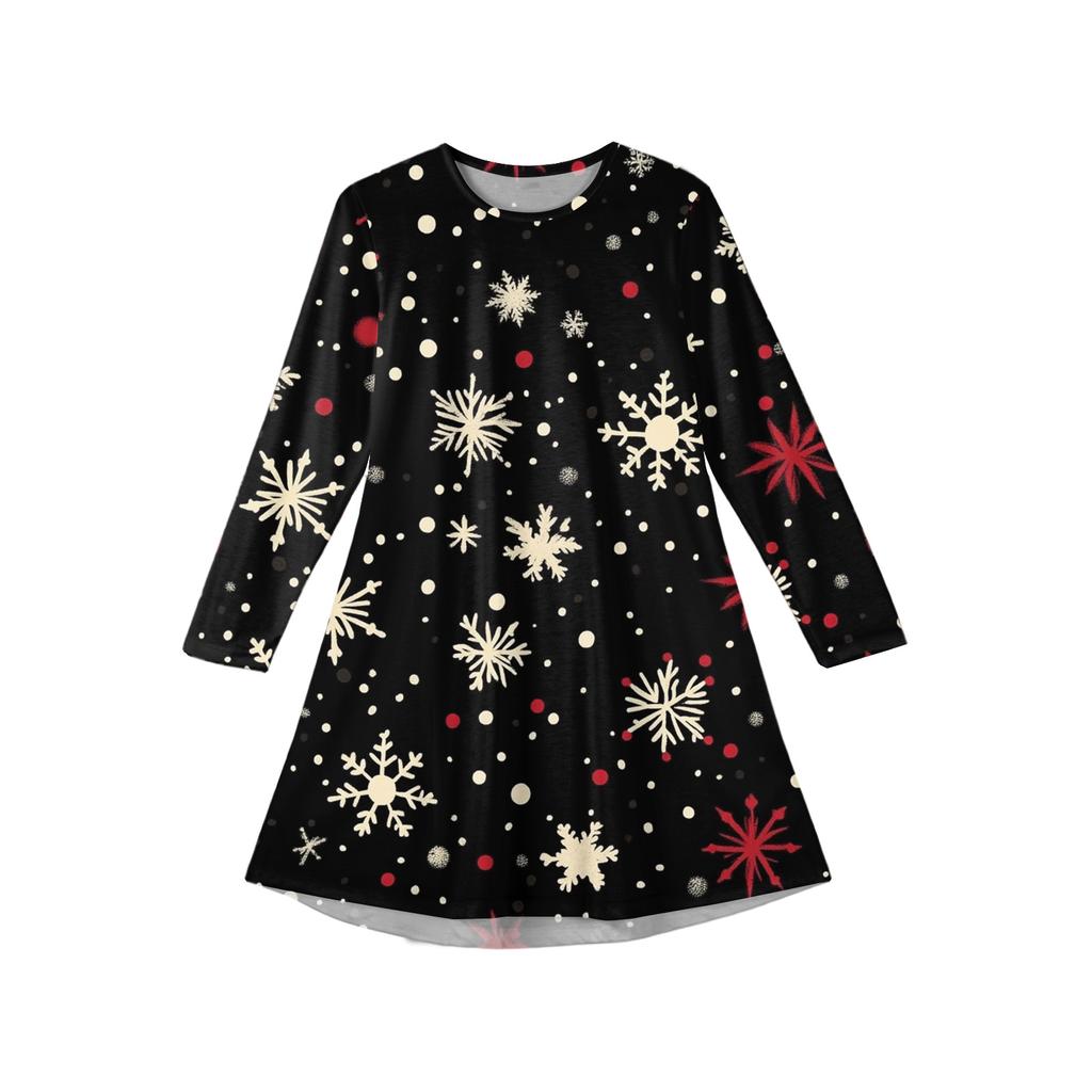 Christmas Day Girls' Long Sleeve Dress - Color Pocket Dress