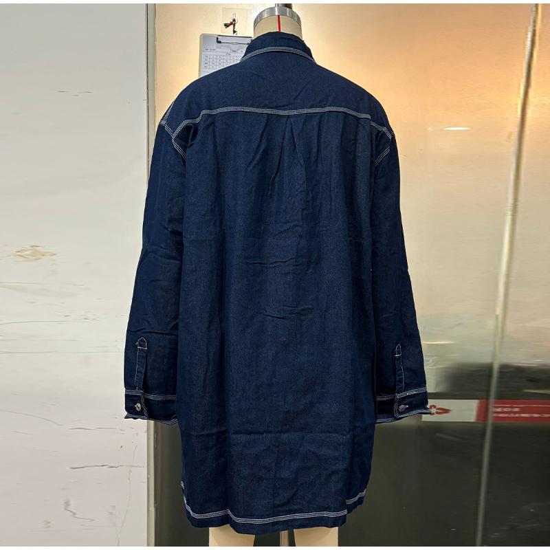 Vintage Denim 2 Piece Sets Women's Mini Skirts Polo Collar Long Sleeve Pockets Tops Hip Package Skirt Lady Streetwear 2025 Spring Summer