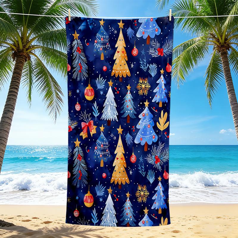 1Pc Christmas Tree Festive Beach Towel Quick Dry Multiuse For Beach Pool Gym Yoga Home Travel Christmas Halloween Xmas Gift S23