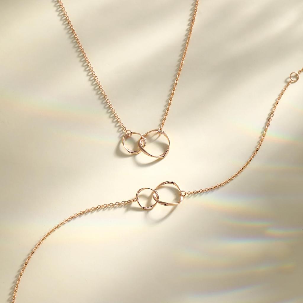 Ожерелье K18 Розовое золото Двойная петля Подвеска Мёбиуса Качающийся День Рождество День рождения Юбилей Подарок Включая подарочную упаковку [FANCIME] Женское