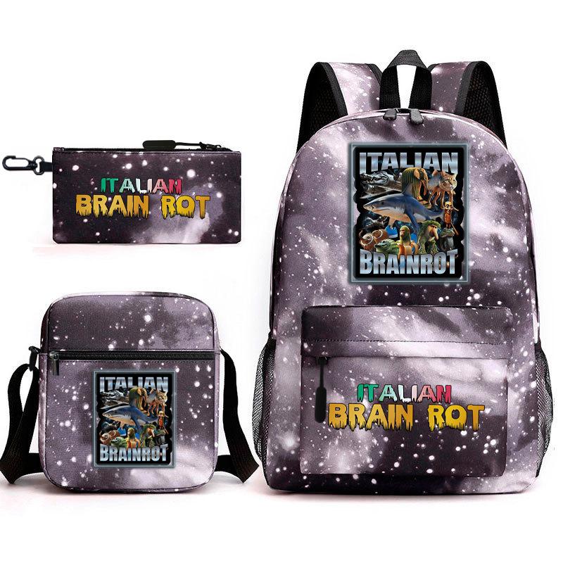 Abstract Foreign Shanhaijing Children's Schoolbag Tongtongsahur Cartoon Primary School Student Backpack Three-piece Set L