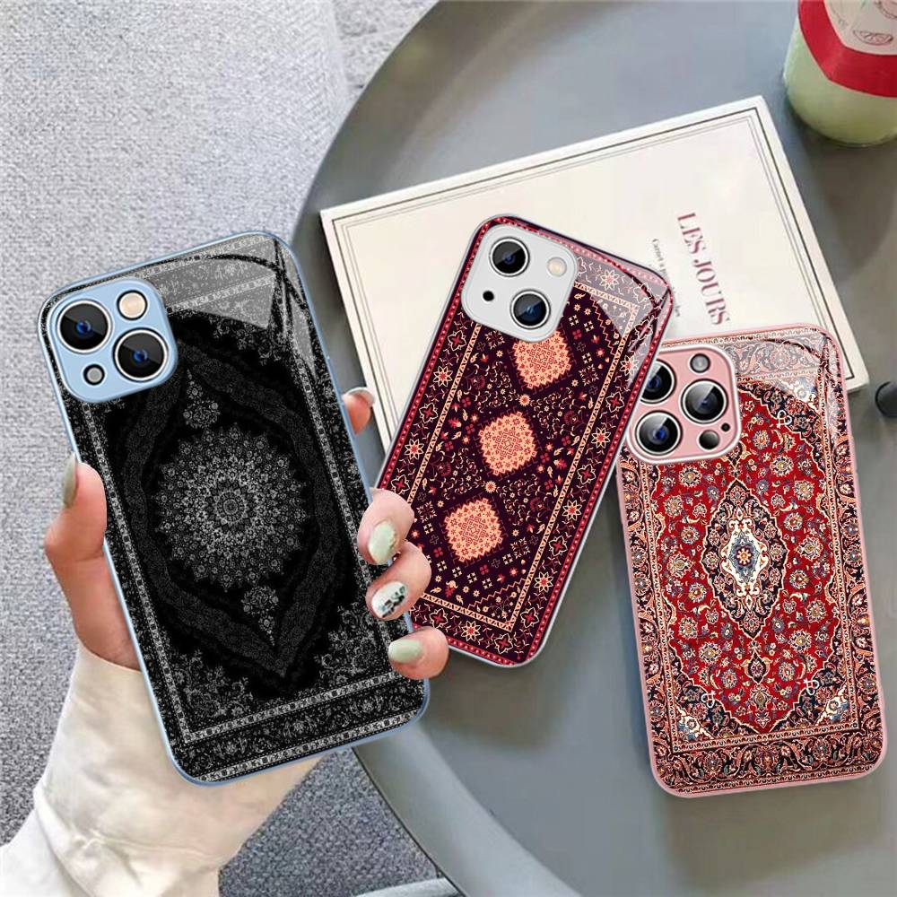 Персидский ковер Цветочный узор Закаленное стекло Для iPhone 14 13 12 11 Pro Mini XS MAX 14Plus X XS XR Чехлы