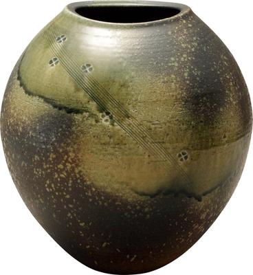 Ваза для цветов Marui Seito Shigaraki Ware Hechimon, Большая, Коричневая, Пепельная глазурь, Дизайн Инка, Керамика, MR-1-2596