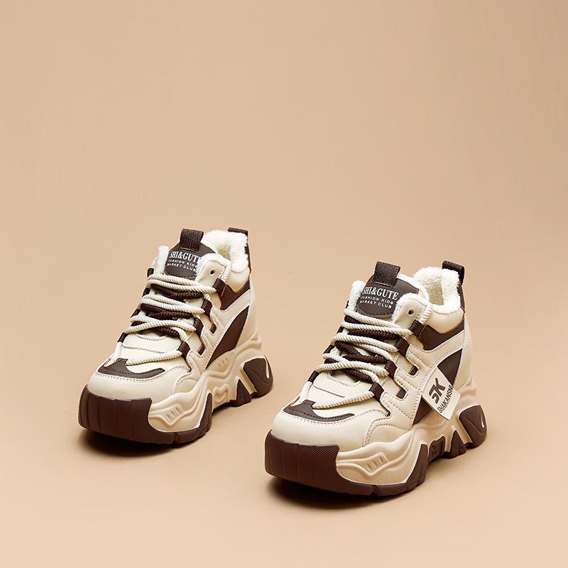 Женские туфли Dad Shoes из натуральной кожи на толстой подошве, увеличивающие рост и отделанные бархатом, повседневные спортивные кроссовки осень/зима 2024 года.