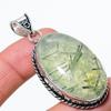 Natural Moss Prehnite Gemstone 925 Sterling Silver Gift Pendant 2.29" U2e83