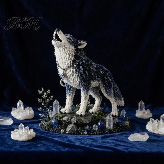 Stress-free Craft Kit DIY Beading Material Pack, 3D Mythic Forest Series Complete Beginner with High Acrylic And Glass Beads Gloss Beads, Cat Fox Wolf