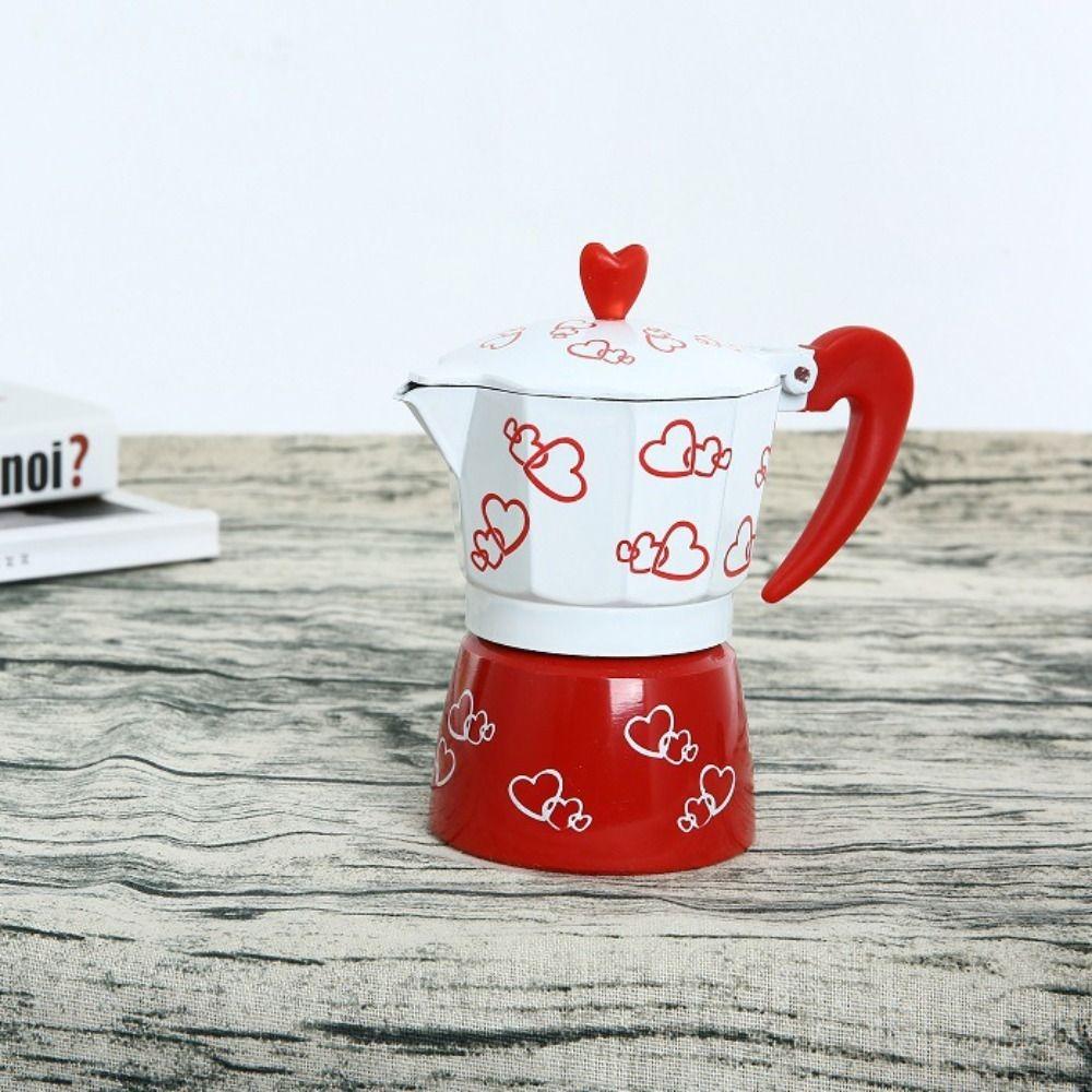 Octagonal Aluminum Mocha Pot Heart Pattern Coffee Maker Pot Household Espresso Coffee Kettle  Gift