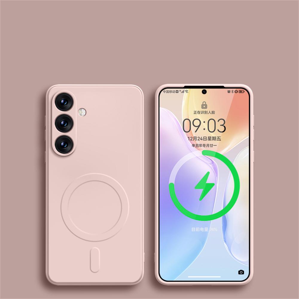 Квадратный жидкий силиконовый магнитный чехол с беспроводной зарядкой для Samsung Galaxy S24 Ultra S23 FE S22 S21 Plus противоударный чехол Magsafe