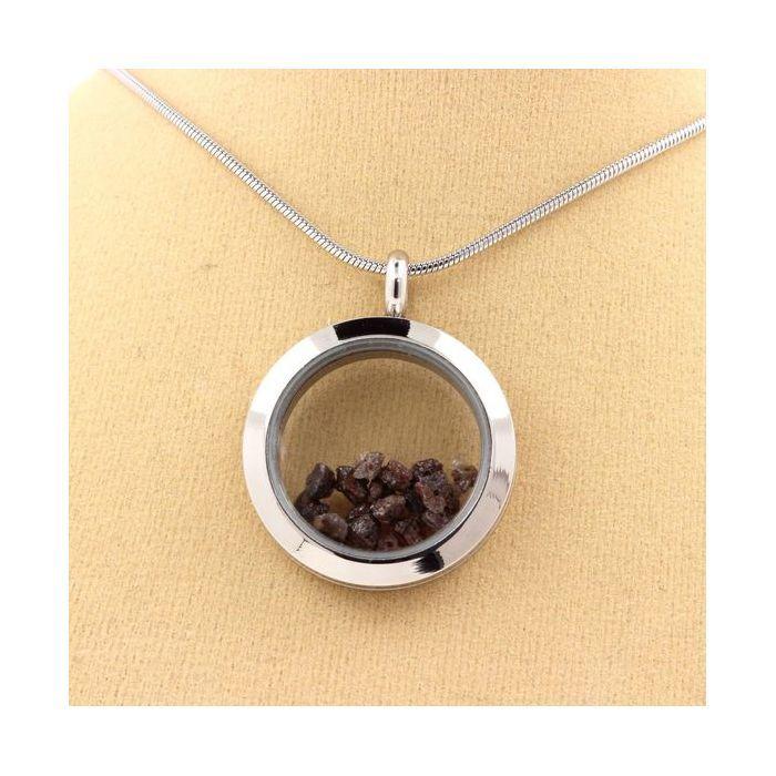 Pierres et Minéraux. Collier Diamant marron brut. Modèle Médaillon 30 mm. Couleur Argent.