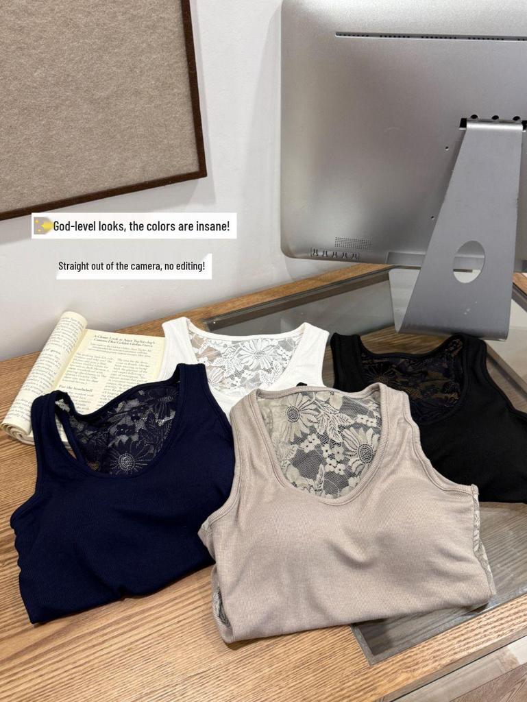 Кружевной топ-майка со встроенным бюстгальтером для женщин