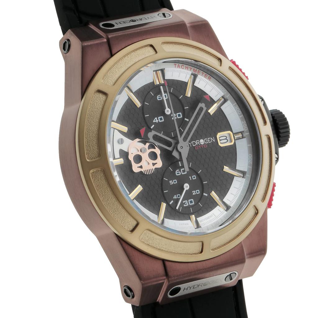 Часы OTTO CHRONO SKULL с черным циферблатом из нержавеющей стали и резины, кварцевые, водонепроницаемые, 10 АТМ, 44 мм, модные часы HW514410 [HYDROGEN] для мужчин