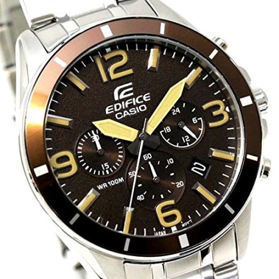 EDIFICE Chronograph 100m Waterproof Chrono Metal Belt Watch for Men (EFR-553D-1B EFR-553D-5B EFR-553D-7B) (EFR-553D-5B (Brown))