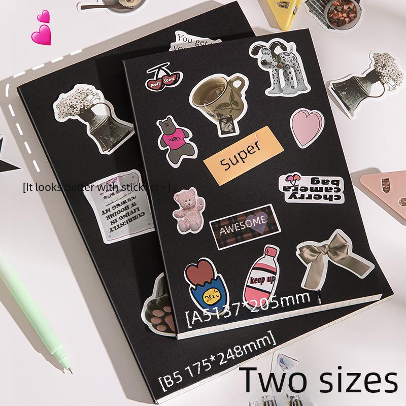 Утолщенная тетрадь для школьников формата А5/В5: Черный, в линейку/пустой, в стиле ретро