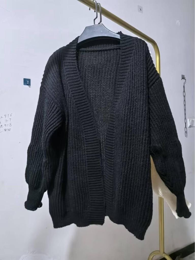 Женский кардиган средней длины, повседневный, вязаный - Осень и Зима, однотонный, свободного кроя, универсальный свитер чулочной вязкой