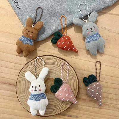 Kawaii Кролик Ткань Кукла Брелки Мягкая игрушка Кролик Редиска с цепочкой из бисера Детские забавные брелки