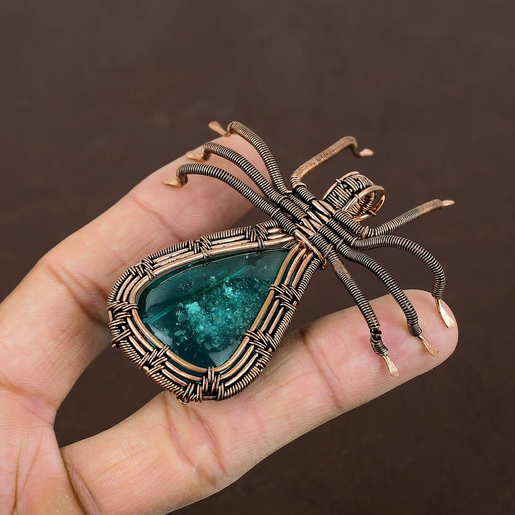 Подвеска-паук из голубой балтийской янтарной проволоки ручной работы из меди 2,56 дюйма g4z19