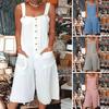 Women Jumpsuit Sleeveless Wide-leg Casual Loose Romper Solid Color Button Pocket Mid-calf Length Soft Backless Female Clothes