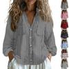 Women Cotton Linen Tops Long-sleeved Shirts Loose V-Neck Boho Tees Vintage Blouses