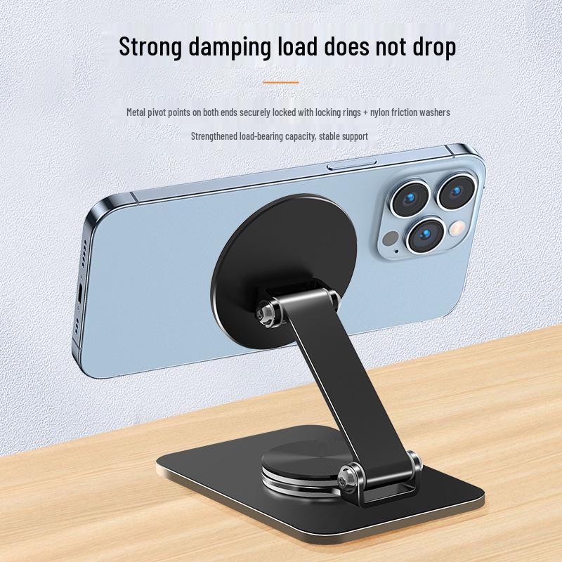 Carbon Steel 360° Rotating Tablet and Phone Stand with MagSafe, Folding Design for Live Video Support