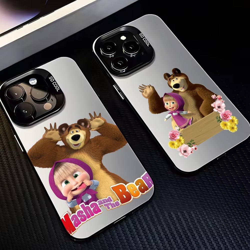 C-Милая М-М-М-Маша и Медведи Чехол для Телефона Для iPhone17,16,15,14,13,12,11 Plus,Pro Max Конфетный Серебряный Внутренний Чехол