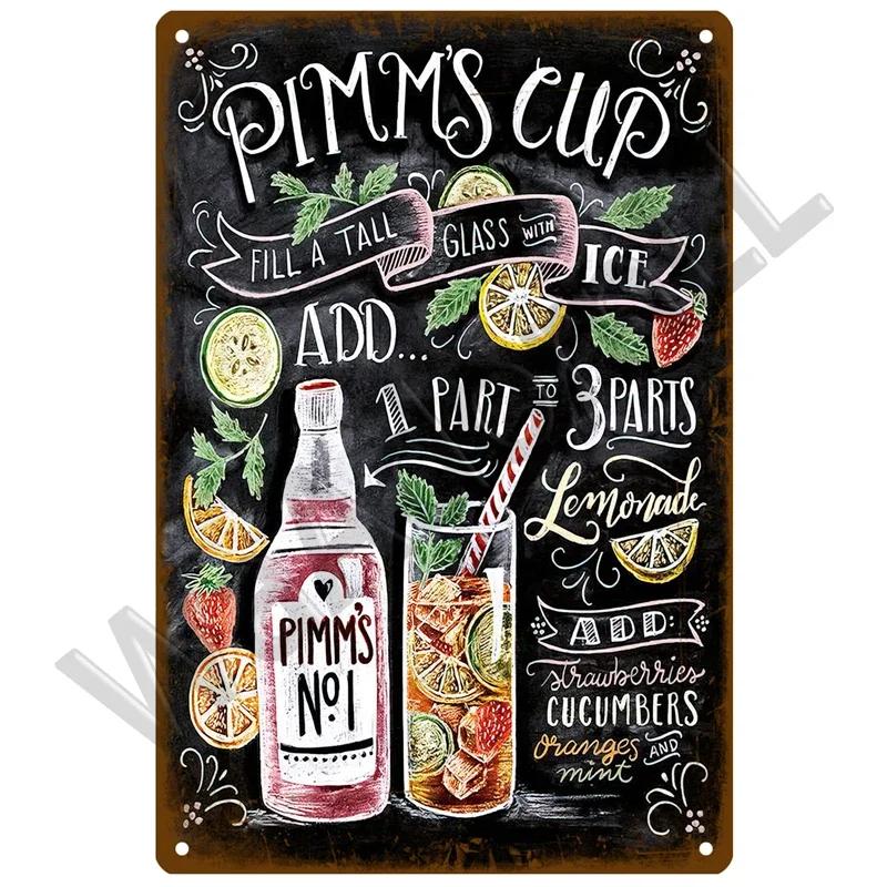 Metal Sign Vintage Tin Signs Retro Decorations Gin & Tonic Cocktail Plate Decorative Poster Plaque Bar Kitchen Home Wall Decor