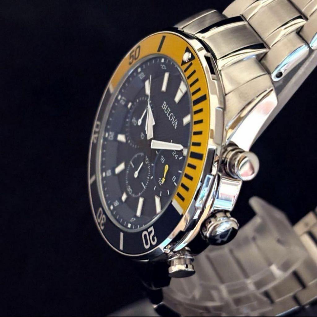 Б/у [BULOVA] Bulova/Мужские часы/Стильные/Хронограф/Крайне редкие/Для мужчин/Желтое золото.Серебристый.Синий цвет/Товар с витрины специальная цена