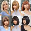 European and American Style Women's Short Straight Wig Ladies Fashion Front Lace Heat Resistant Bobo Wig with Air Bangs