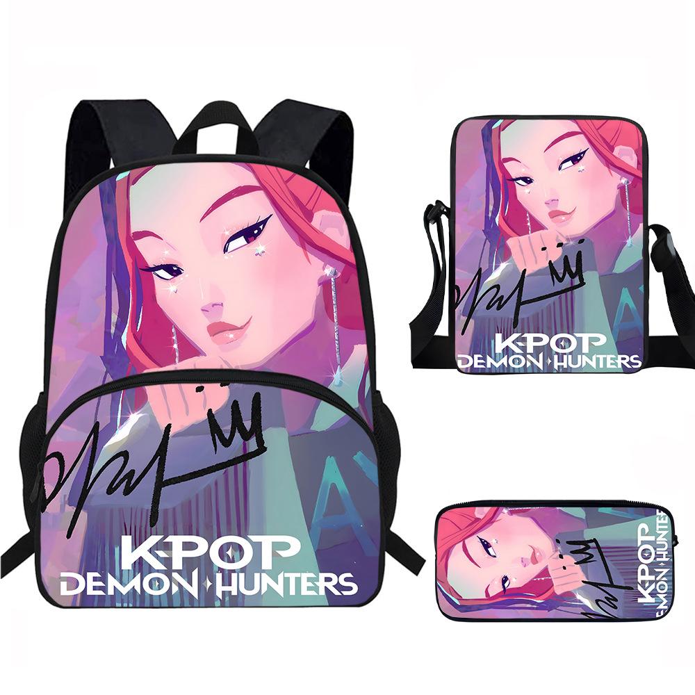 K-Pop Demon Hunters 3-Piece Student Backpack Set Anime-Themed Trendy Printed Backpack Set