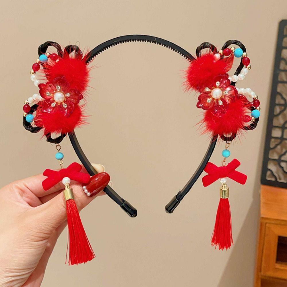 Tassel Chinese New Year Headwear Braid Hair Hanfu Hair Sticks Cute Red Bow Hairband Children